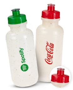 Garrafa de plástico transparente com tampa e bico, contendo líquido. Produto Squeeze Ecológico 500ml.