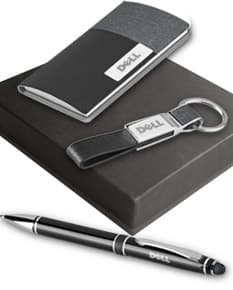Kit Executivo - 07: Conjunto moderno de equipamentos de escritório em prata e preto para comunicação e organização. Ideal para trabalhar com tecnologia de ponta e manter a produtividade. Adquira já o seu!