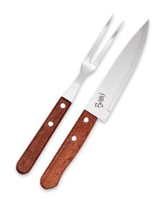 Faca e garfo de aço inoxidável para churrasco, utensílios de cozinha brilhantes e afiados, conjunto de duas peças para refeições ao ar livre e preparação de alimentos.