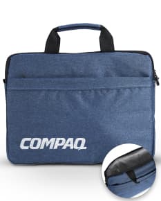 Pasta notebook preta de couro com alça, zíper e compartimentos, ideal para armazenar documentos e acessórios de forma elegante e organizada.