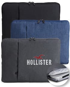 Pasta de couro preta para tablet e notebook 14, com fivela de metal, estilo moderno e elegante. Ideal para transporte e armazenamento de dispositivos e acessórios.